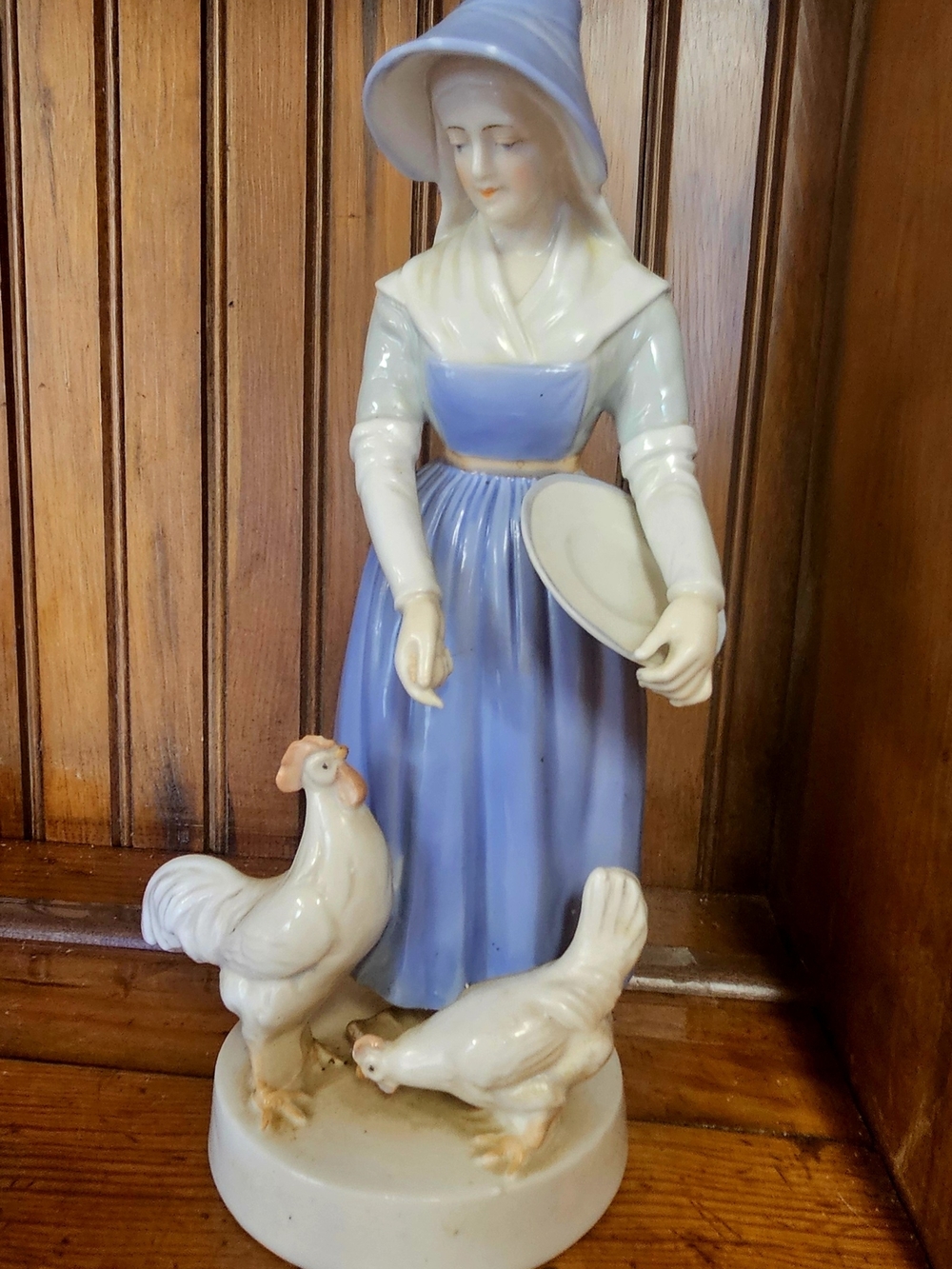 Andrea by Sadek Lady Feeding Chickens Figurine